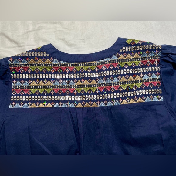 Pomander Place Embroidered Tiered Dress Navy Boho Peasant M NWT - Picture 8 of 9